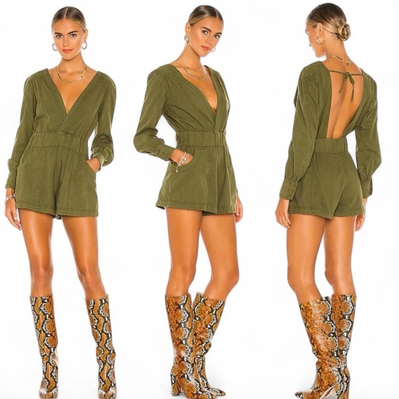 Free People Pants - Free People Beside You Shortall Womens Romper Olive Size M